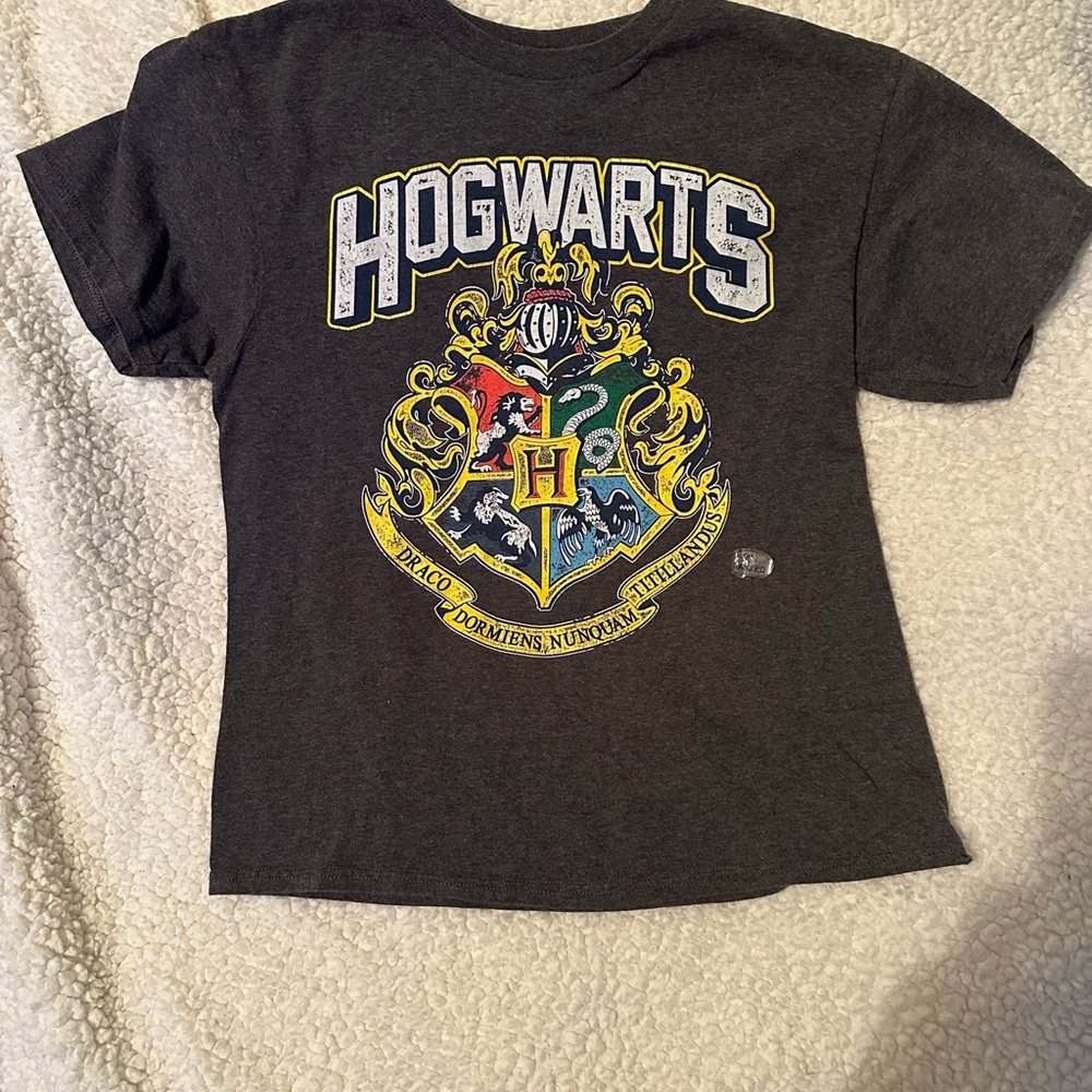 Warner Bros. Charcoal Hogwarts Crest Kids Tee with Yellow & Multicolor Shield